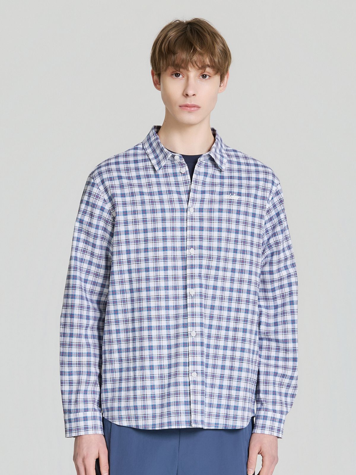 아이더(EIDER) TECH LINEN (테크 린넨) 남성 긴팔 체크 셔츠_Dark Navy