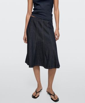 데님 고데 미디 스커트