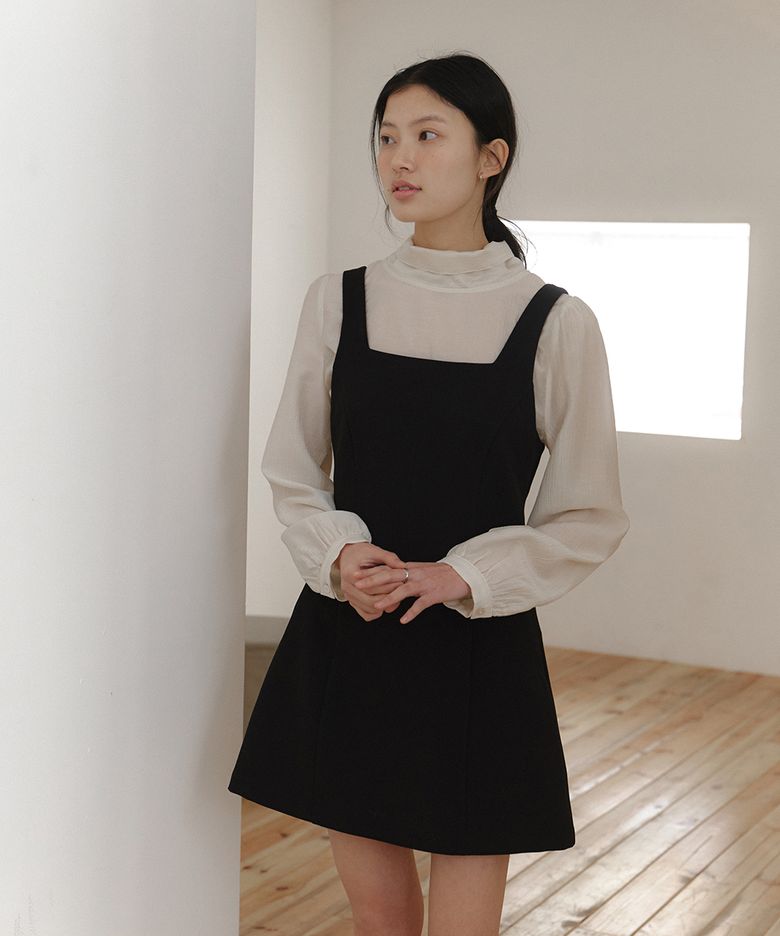 메이 스퀘어 미니 드레스 - 블랙