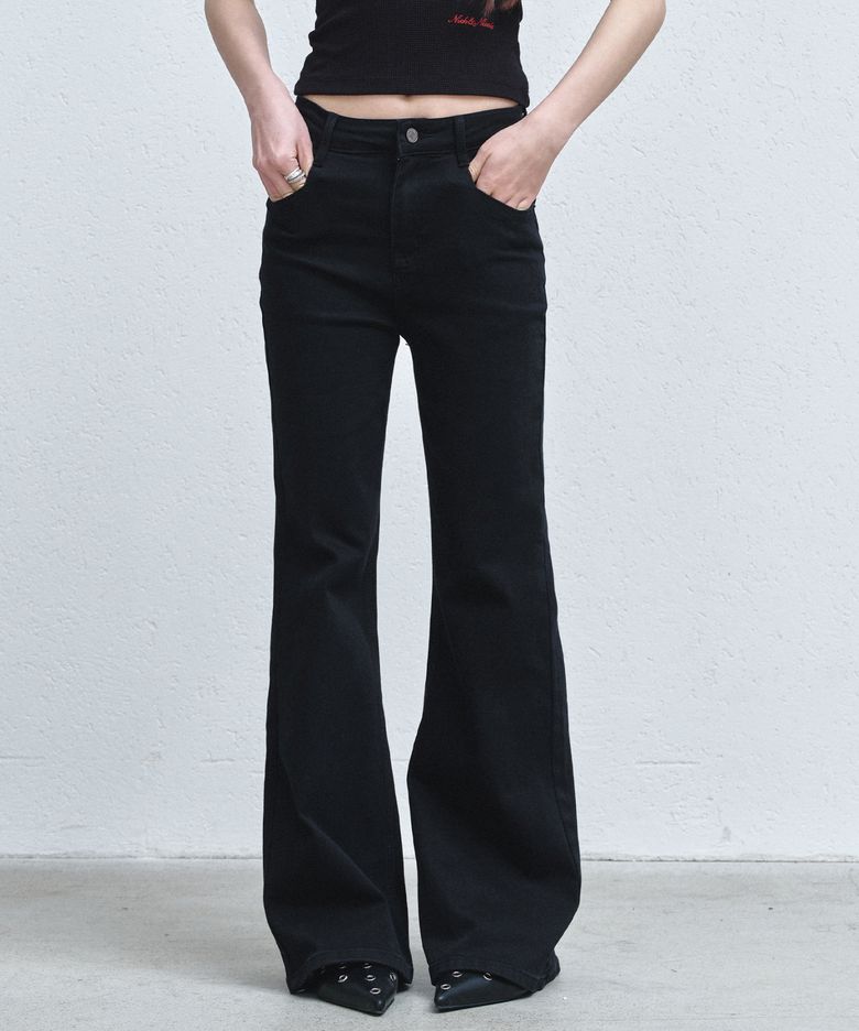 REFINED SEMI FLARE DENIM PANTS_BLACK