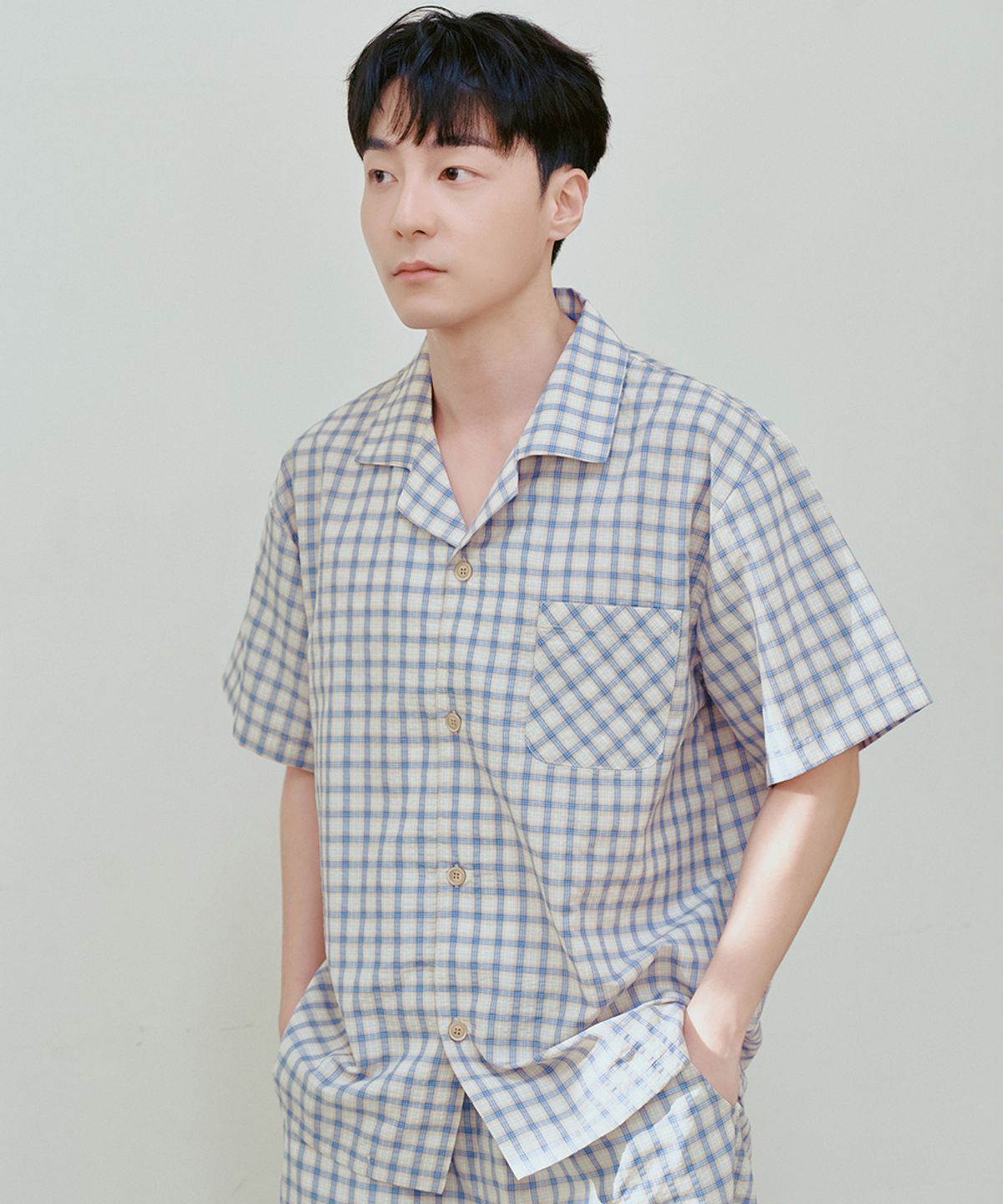 비와이씨(BYC) 선염 체크 반팔 잠옷세트 블루 (남녀공용)