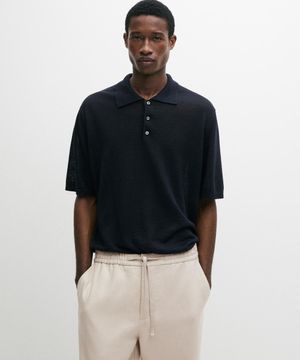 린넨 니트 저지 폴로 스웨터