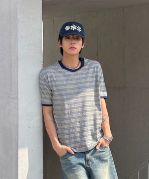 AMOU Multi Stripe Ringer T-Shirts Melange