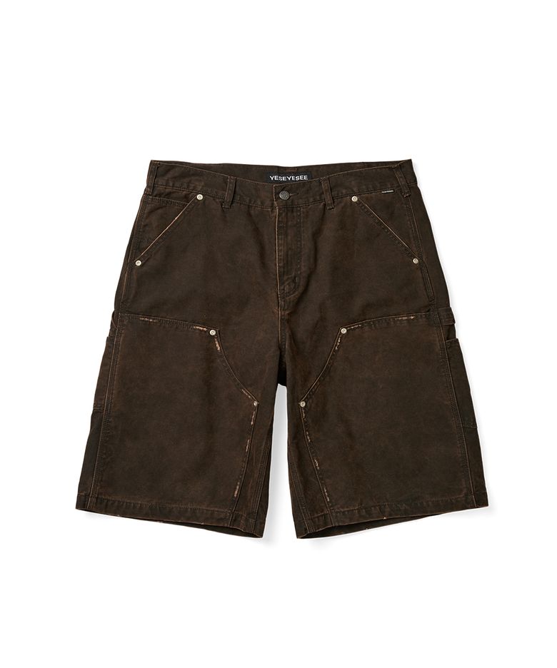 Washed Canvas Carpenter Shorts Brown