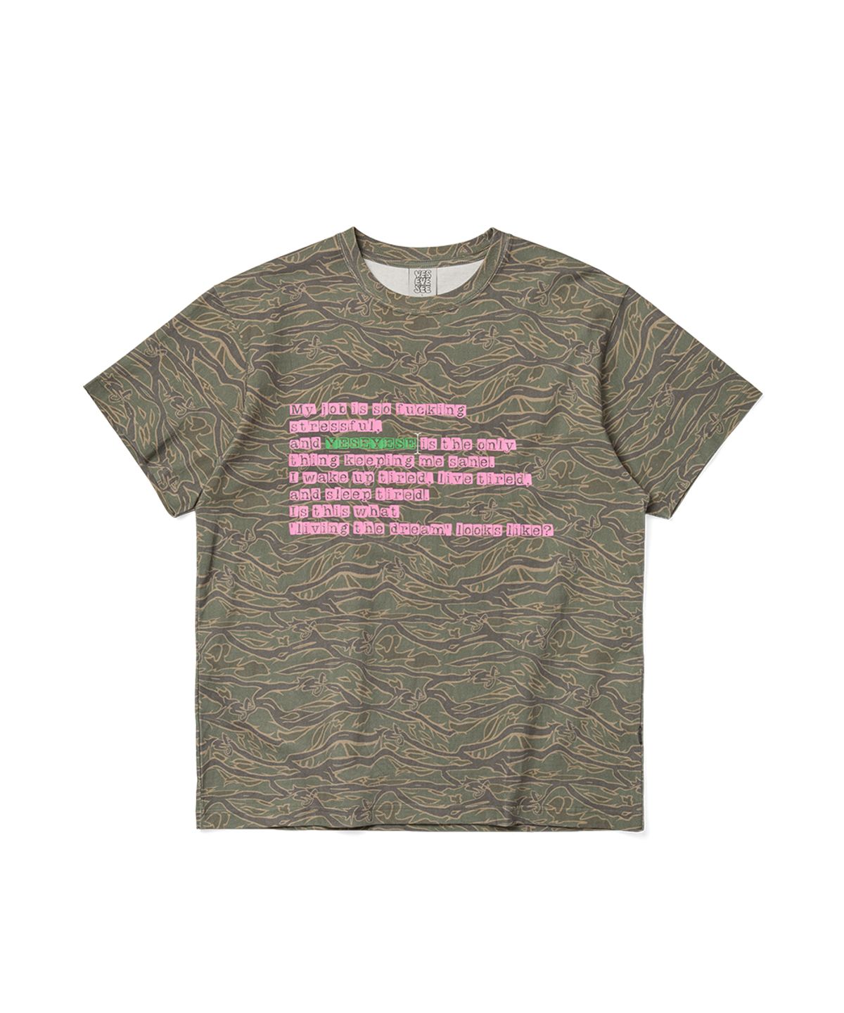 예스아이씨(YESEYESEE) Y.E.S Wording Camo Tee Khaki