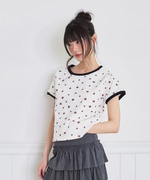 아웃라인 스타 링거 반팔티 레드