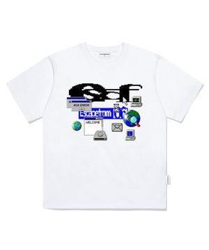 Y2K 인터넷 ESCF 로고 콜라주 프린트 오버핏 반팔티 화이트
