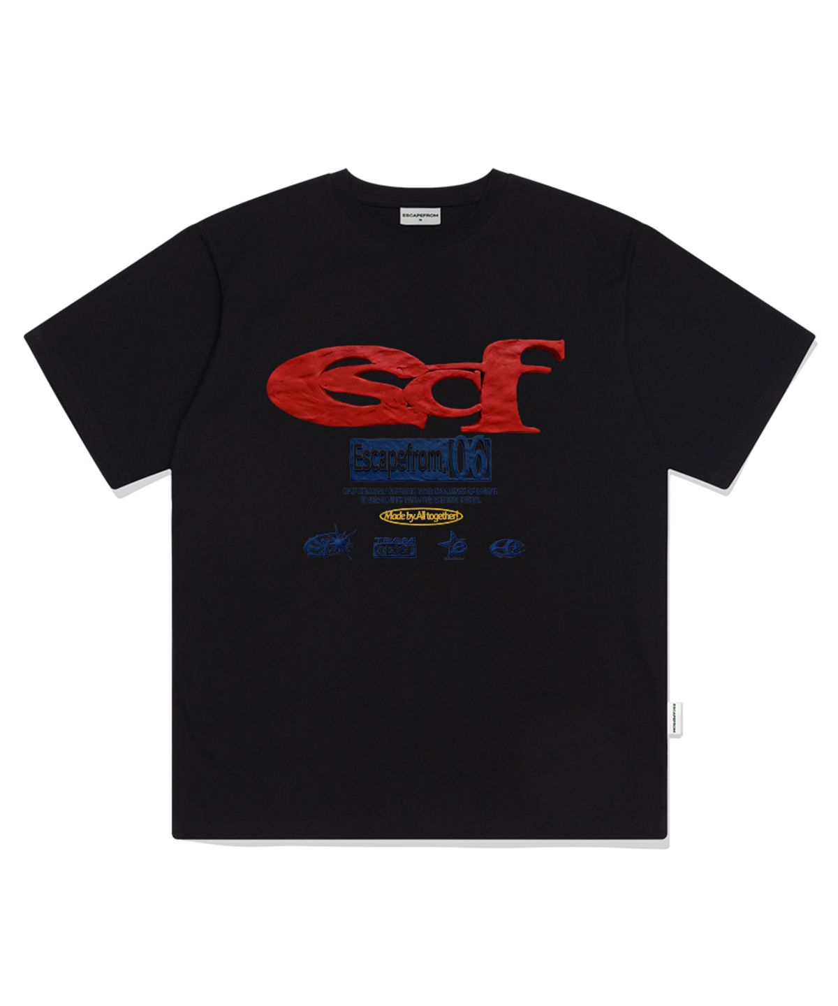이스케이프프롬(ESCAPEFROM) 클레이 ESCF 로고 콜라주 프린트 오버핏 반팔티 블랙