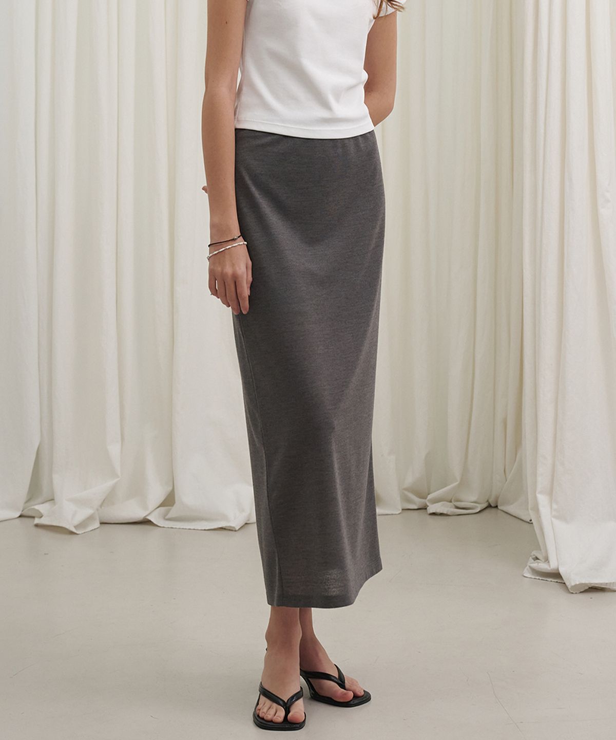 마롯(MARROT) See-through Banding Skirt_Charcoal