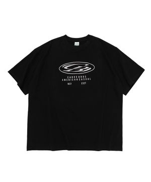 (빅사이즈) 라운드 서클 로고 반팔 티셔츠 (블랙)