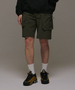 버클 드로우 카고 포켓 쇼츠 카키