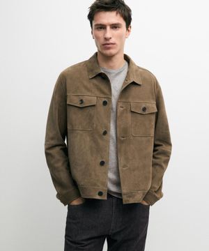 Worn-effect leather jacket with pockets