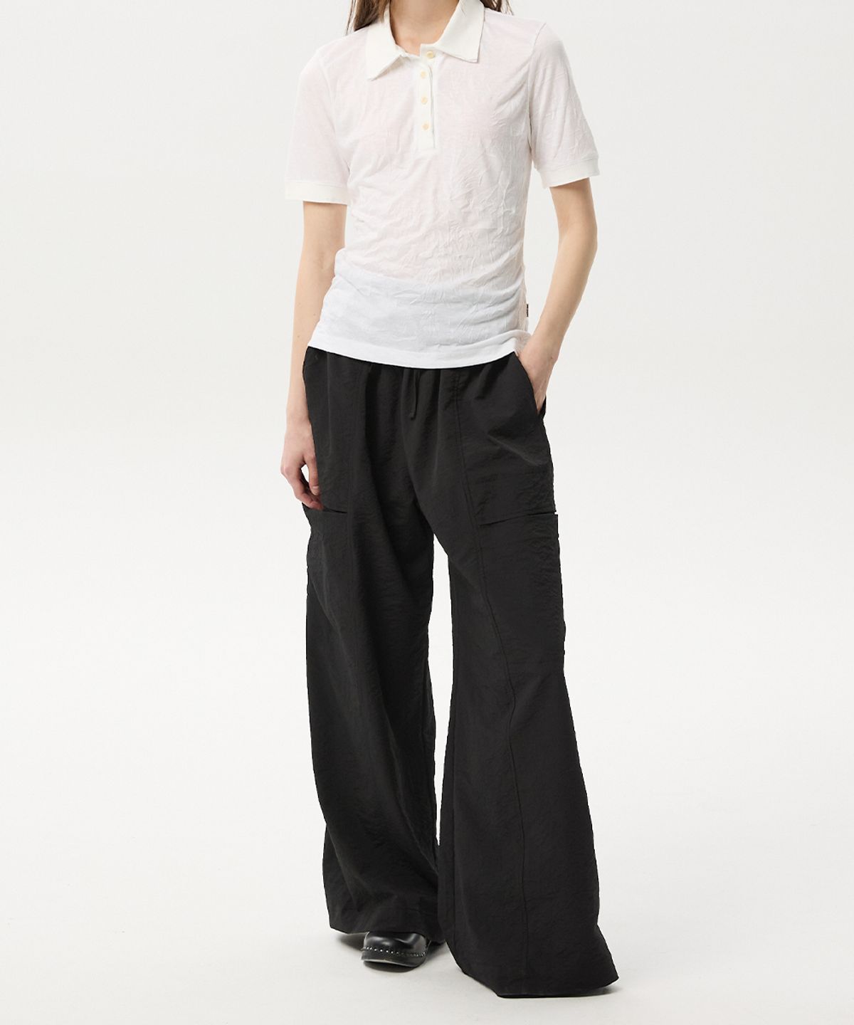 미드앤로우(MIDNLOW) Cut Line Wide Banding Pants(Black)