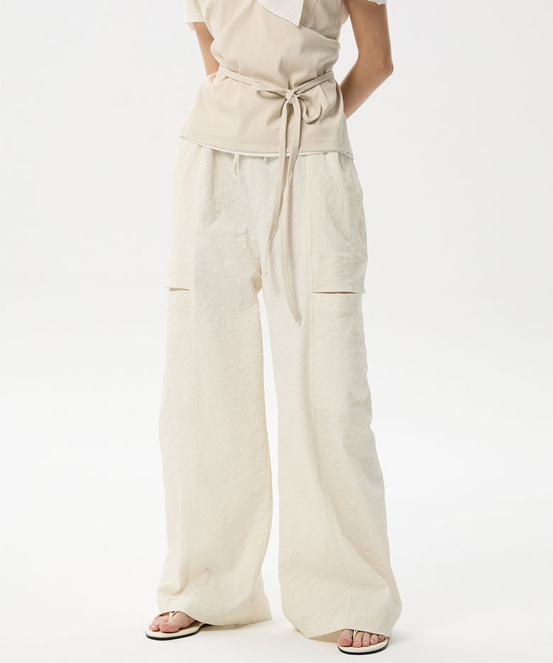 Cut Line Wide Banding Pants(Ivory)