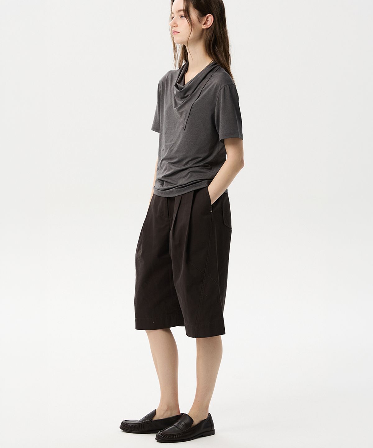 미드앤로우(MIDNLOW) Cotton Wide Bermuda Pants (Grey)