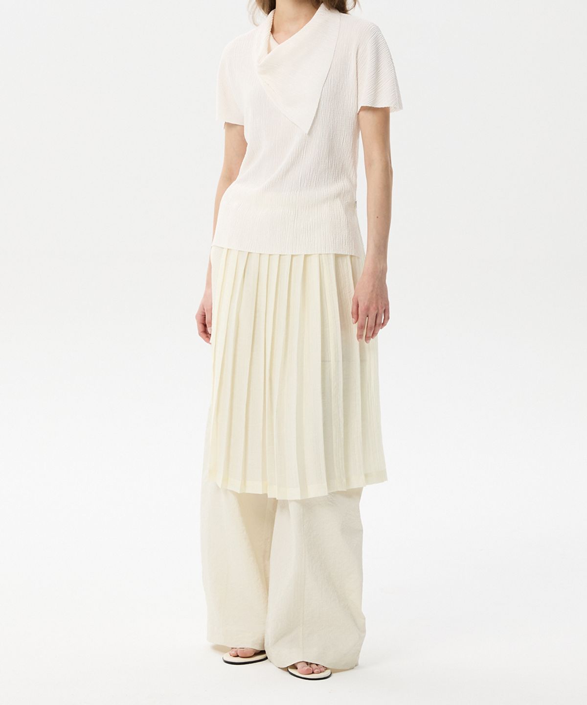 미드앤로우(MIDNLOW) Pleats Layered Skirt (Ivory)