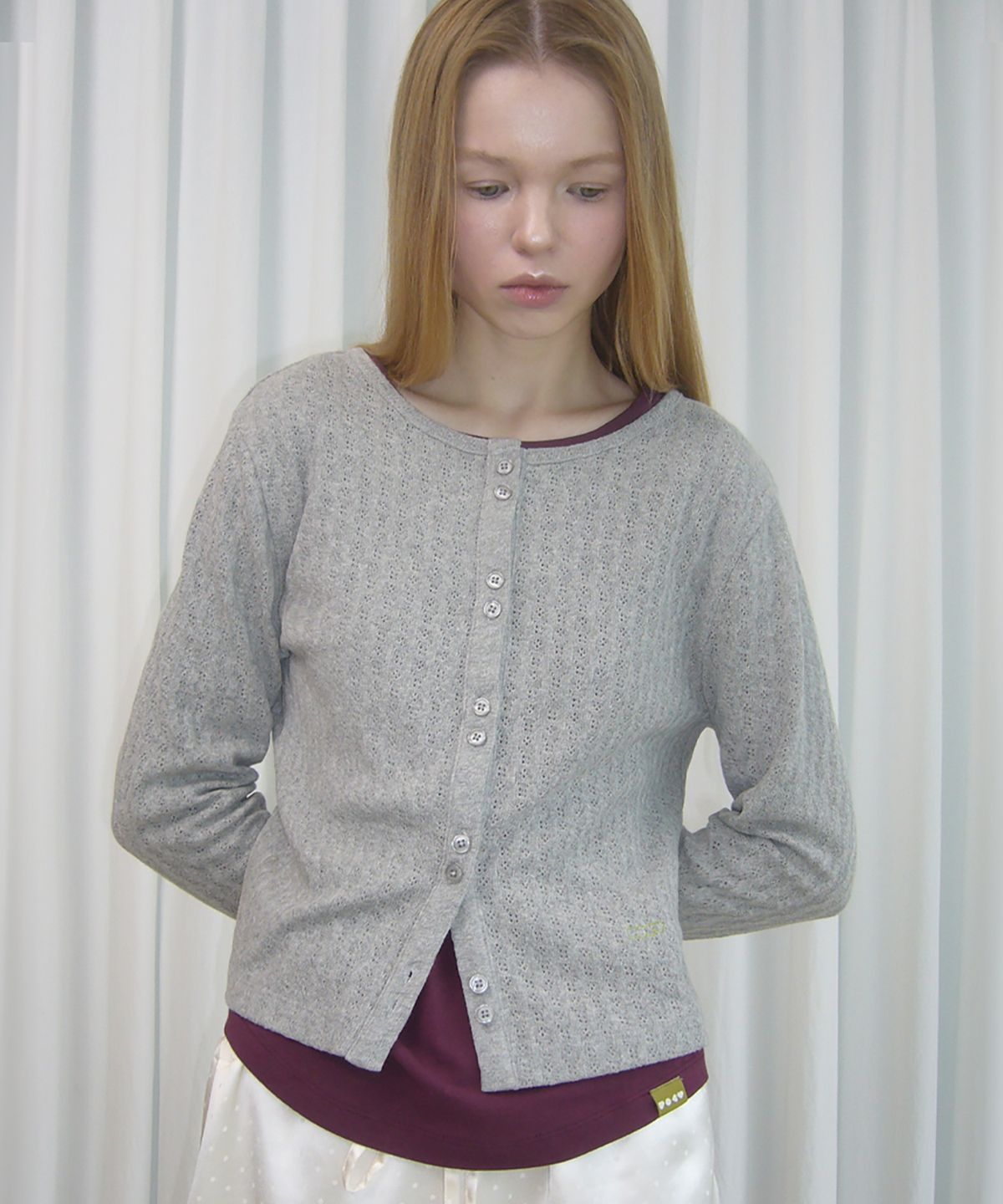 포에브(POEV) Double-Button Knit Cardigan - Melange Grey