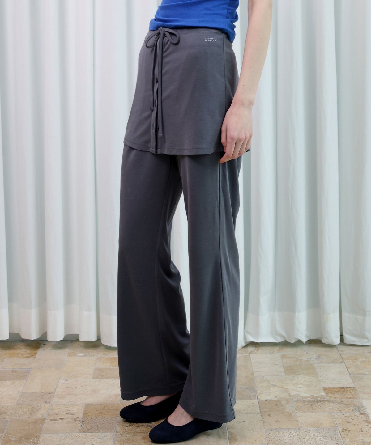 포에브(POEV) Relaxed-Fit Layered Skirt Pants - Dark Navy