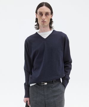 BAMBOO V-NECK SWEATER - NAVY