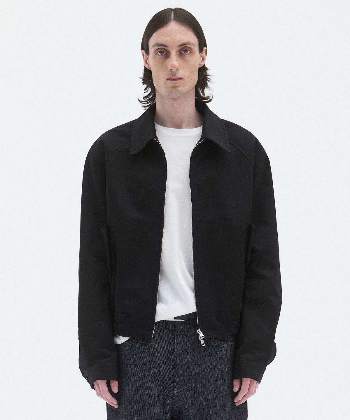 윈더(WINDER) RAGLAN COTTON CROP BLOUSON - BLACK