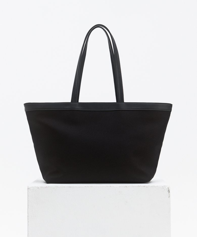 DOWNTOWN LEATHER TRIM TOTE BAG - BLACK