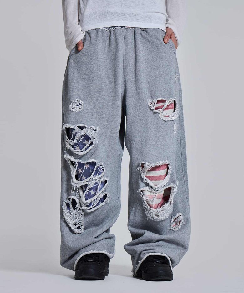 (U) 그레이 말 스타즈 앤 스트라이프 디스트레스드 몬스터 조거 그레이 GREY MARL STARS AND STRIPES DISTRESSED MONSTER JOGGER GREY