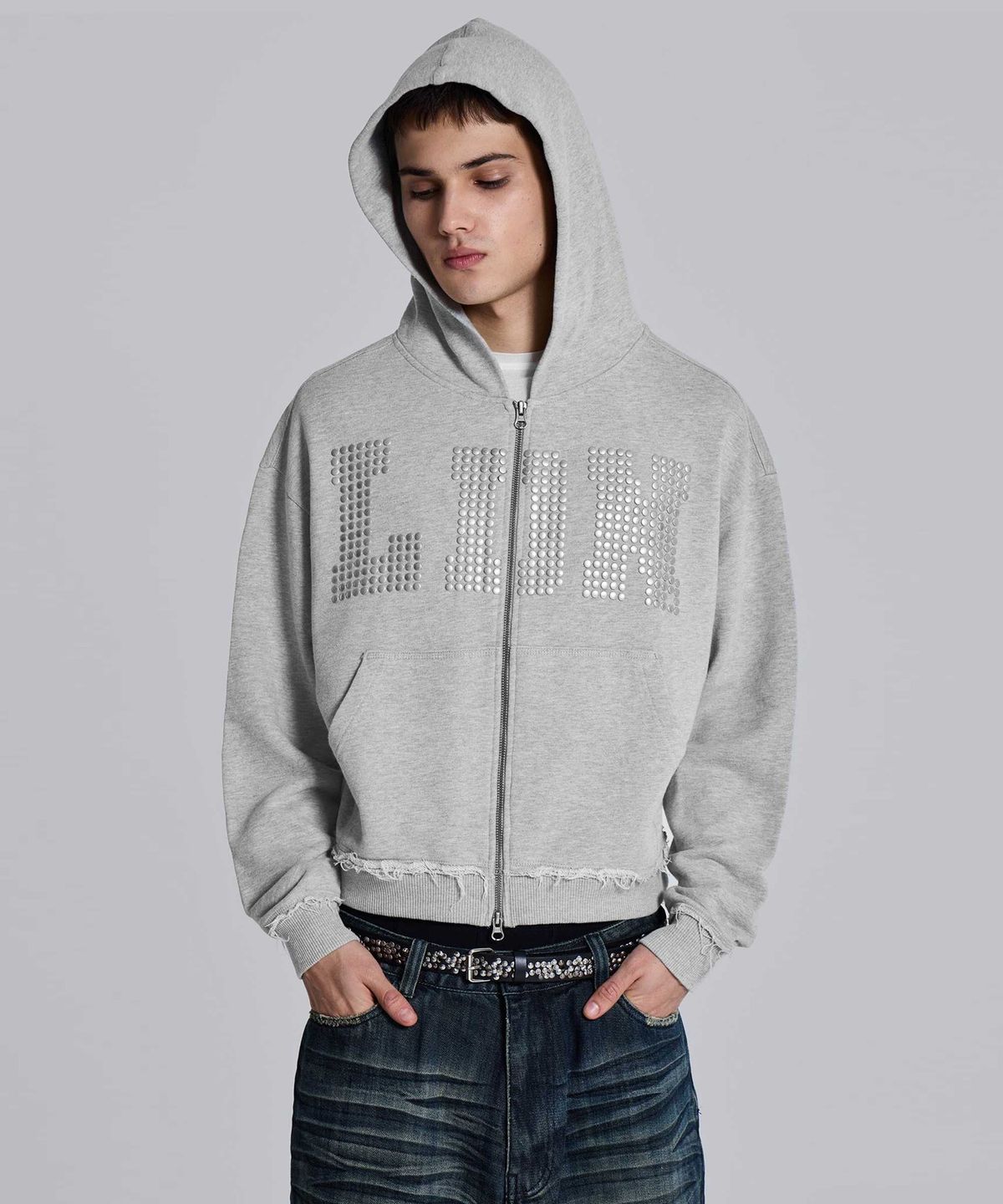 제이디드 런던(JADED LONDON) (U) LDN 스터드 몬스터 후디 그레이 LDN STUD MONSTER HOODIE GREY
