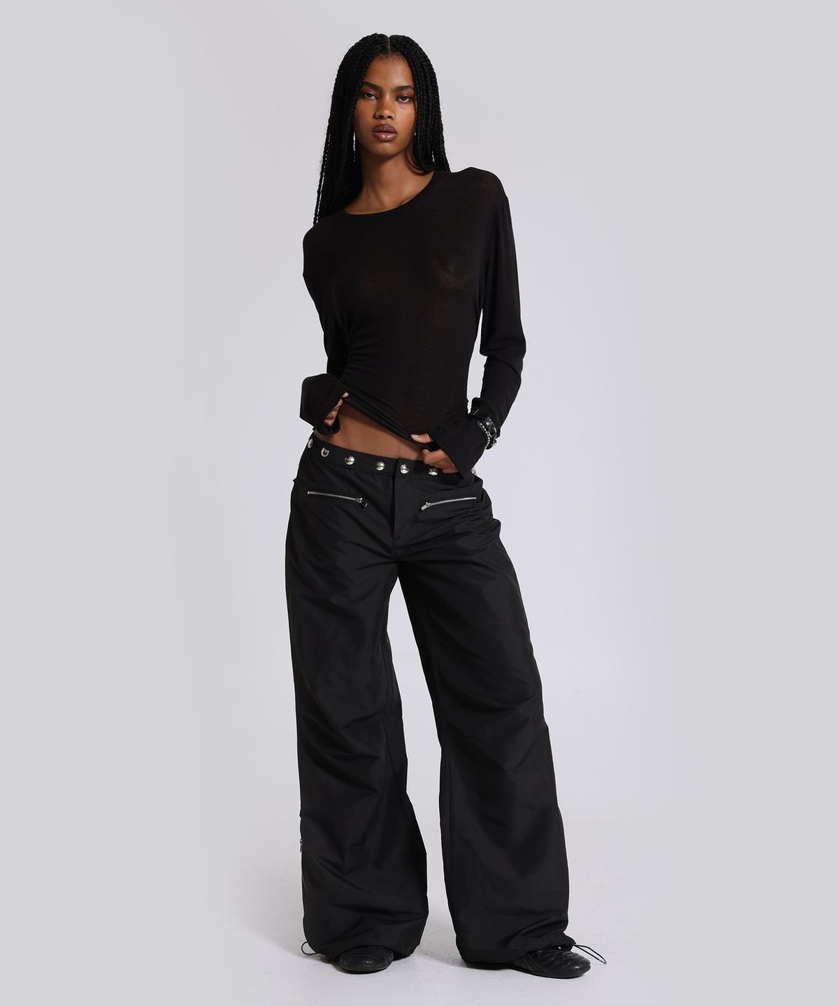 제이디드 런던(JADED LONDON) (W) 미니멀 카고 트라우저 블랙 MINIMAL CARGO TROUSER BLACK