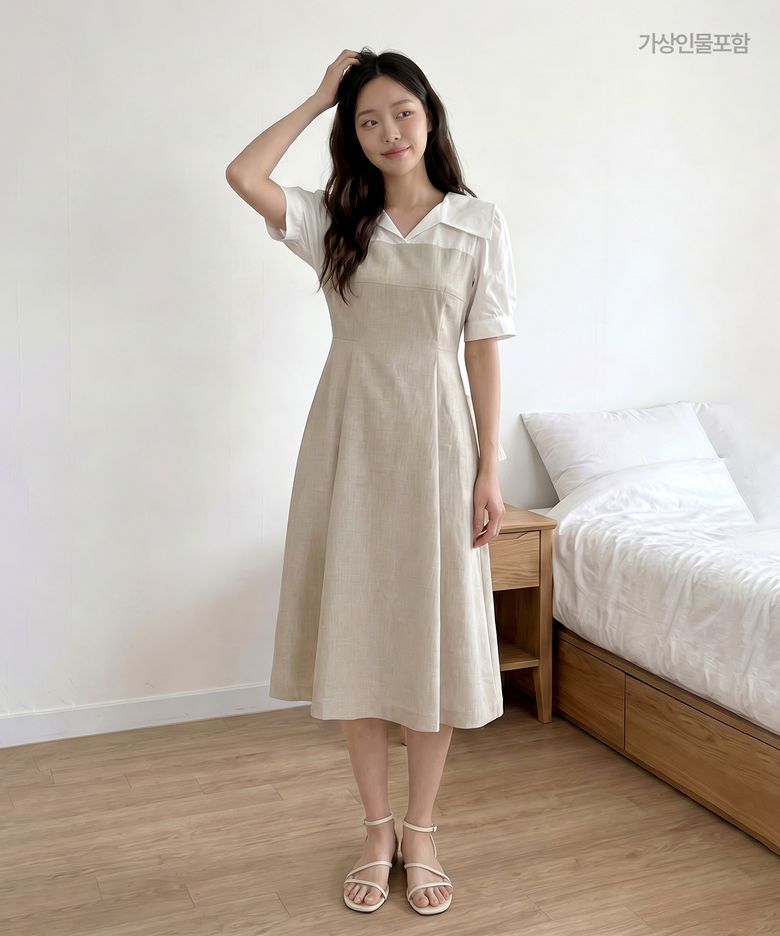 오픈카라 우븐매칭 롱원피스 RMOWG24R12
