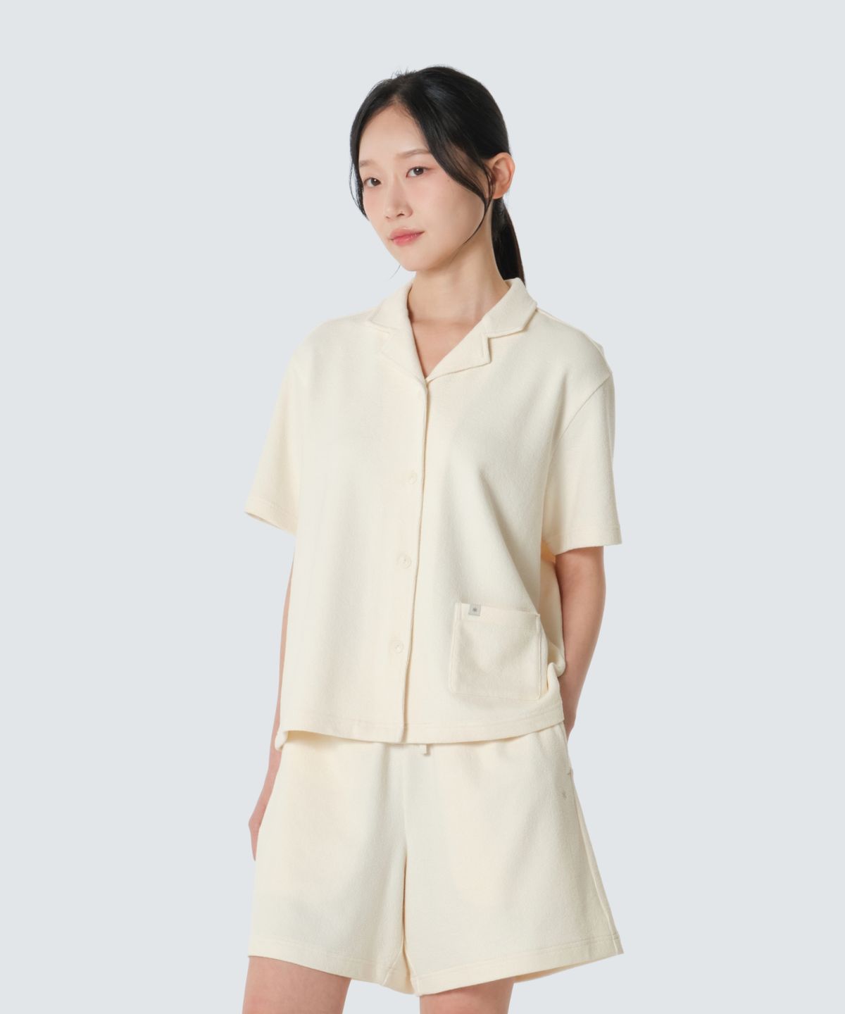 스노우피크 어패럴(SNOWPEAK APPAREL) 테리 여성 반팔 셔츠 (S26MWFSH35) Butter Ivory
