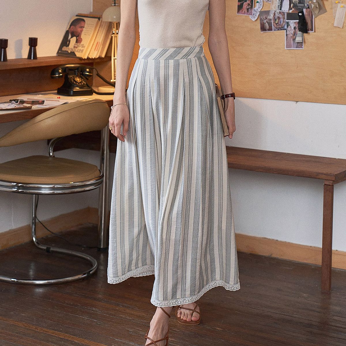 심플레트로(SIMPLE RETRO) SR_Stripe high waist skirt