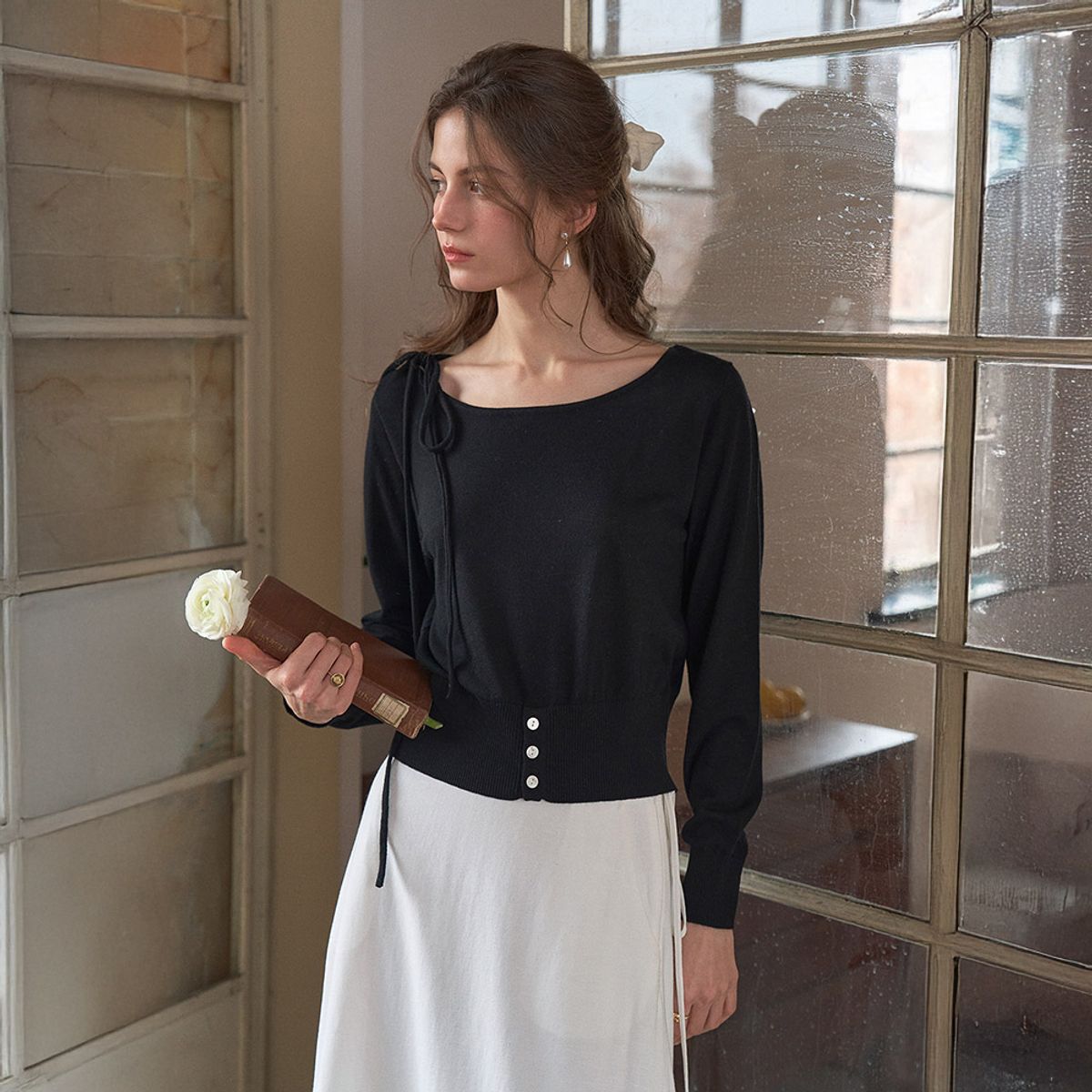 심플레트로(SIMPLE RETRO) SR_Vintage gentle top_2color