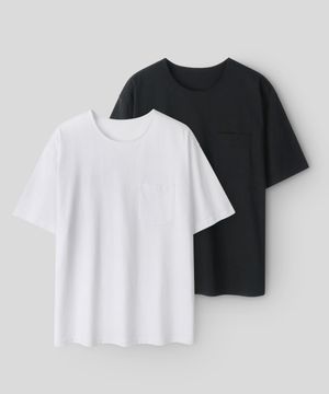 소프트코튼 포켓 U넥 하프티셔츠_2COLOR