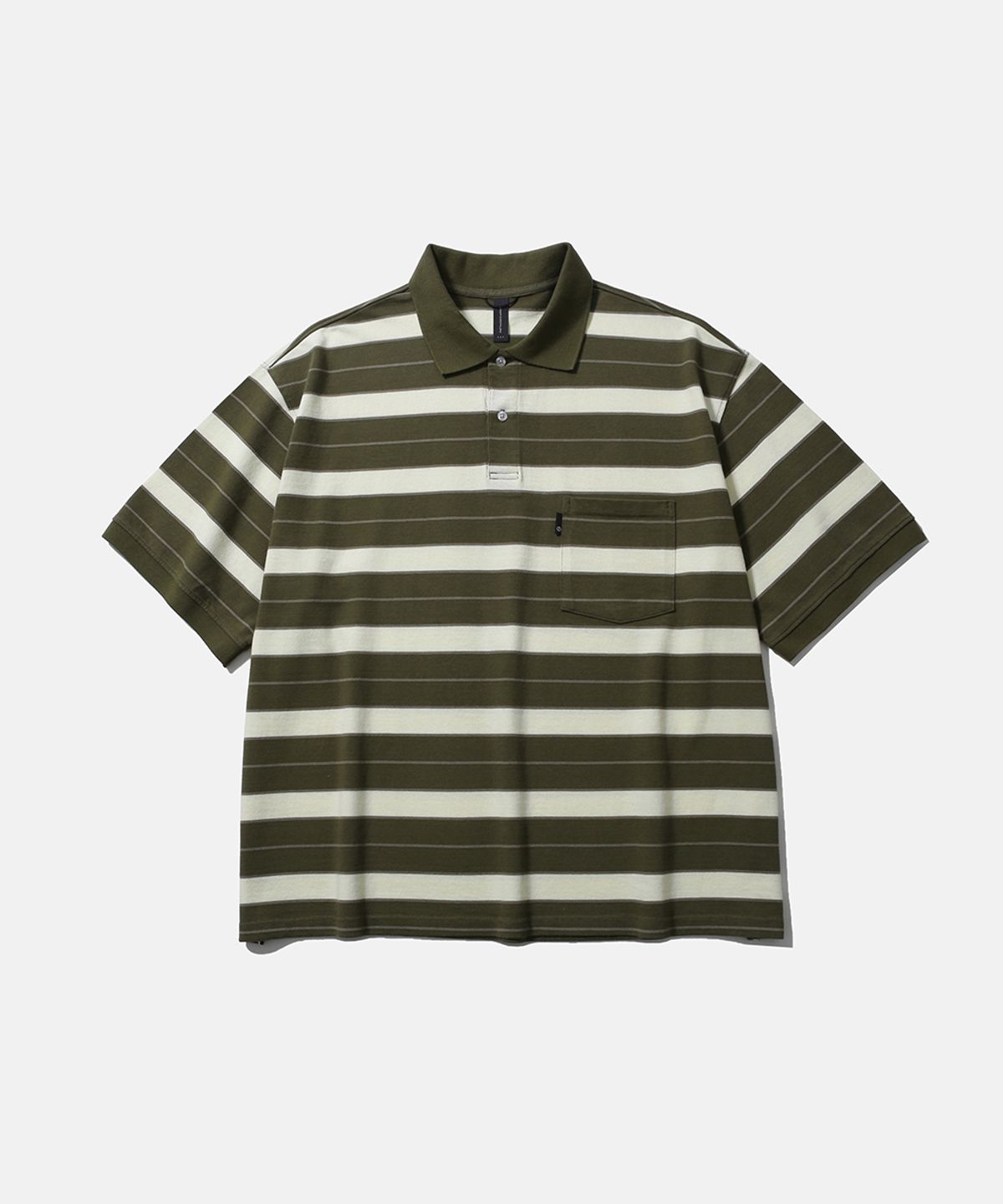 모이프(MOIF) [SS26] WIDE POLO H/S SHIRT / OLIVE MULTI STRIPE