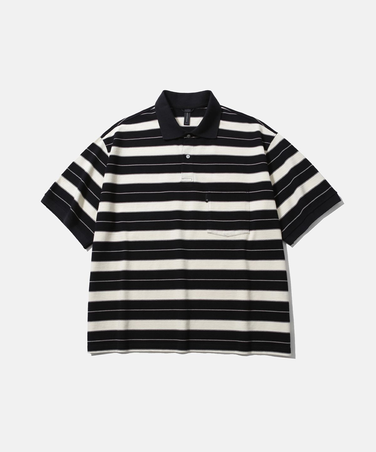 모이프(MOIF) [SS26] WIDE POLO H/S SHIRT / BLACK MULTI STRIPE