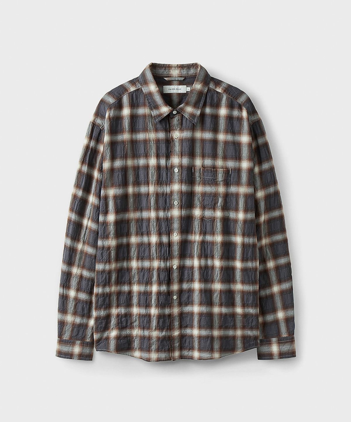 유니온블루(UNION BLUE) EDITOR CHECK SHIRT [ASH BROWN]
