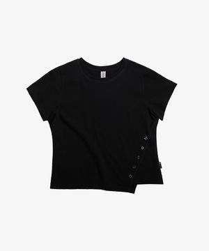 버튼 언발란스 반팔 티셔츠_Black : RADIANT168