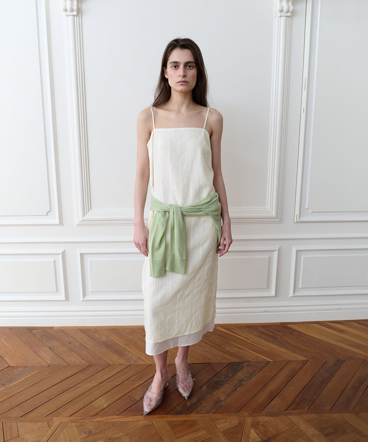 더포르타(THEPORTA) LINE STRIPE LONG DRESS, IVORY