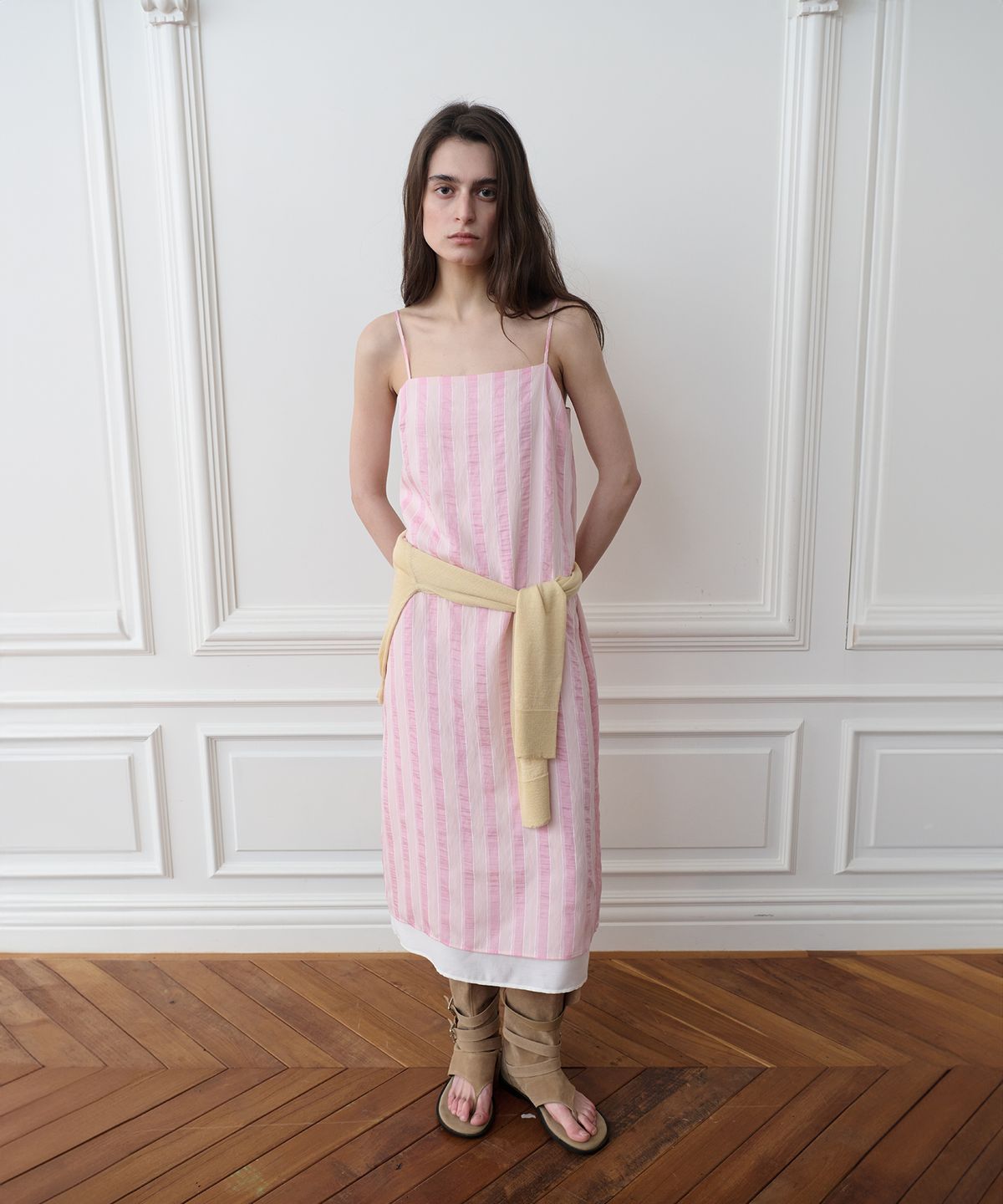 더포르타(THEPORTA) LINE STRIPE LONG DRESS, PINK