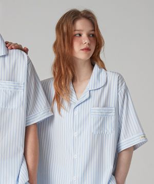 [2SET] 실크핏 리플 반팔 커플 잠옷 세트