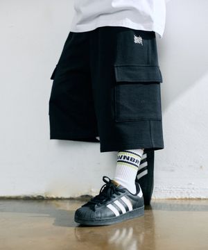KIDS JERSEY BERMUDA CARGO PANTS - BLACK