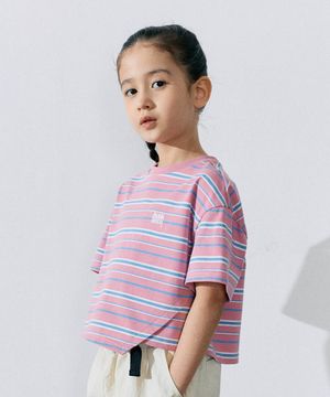 KIDS GIRL STRIPE CROP TEE - PINK