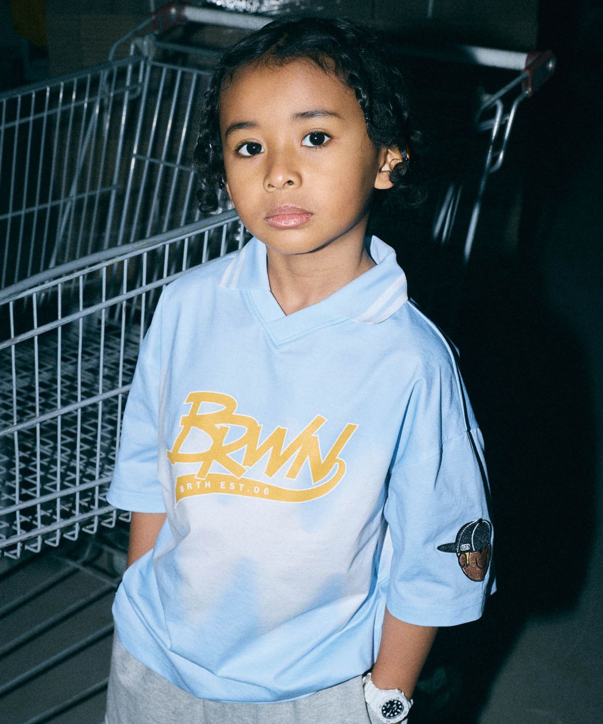 브라운브레스 키즈(BROWNBREATH KIDS) KIDS DYEING COLLAR TEE - SKY BLUE