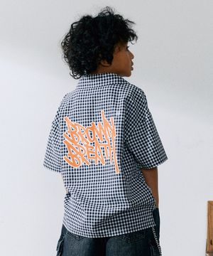 KIDS SHORT SLEEVES SEERSUCKER SHIRTS - BLACK