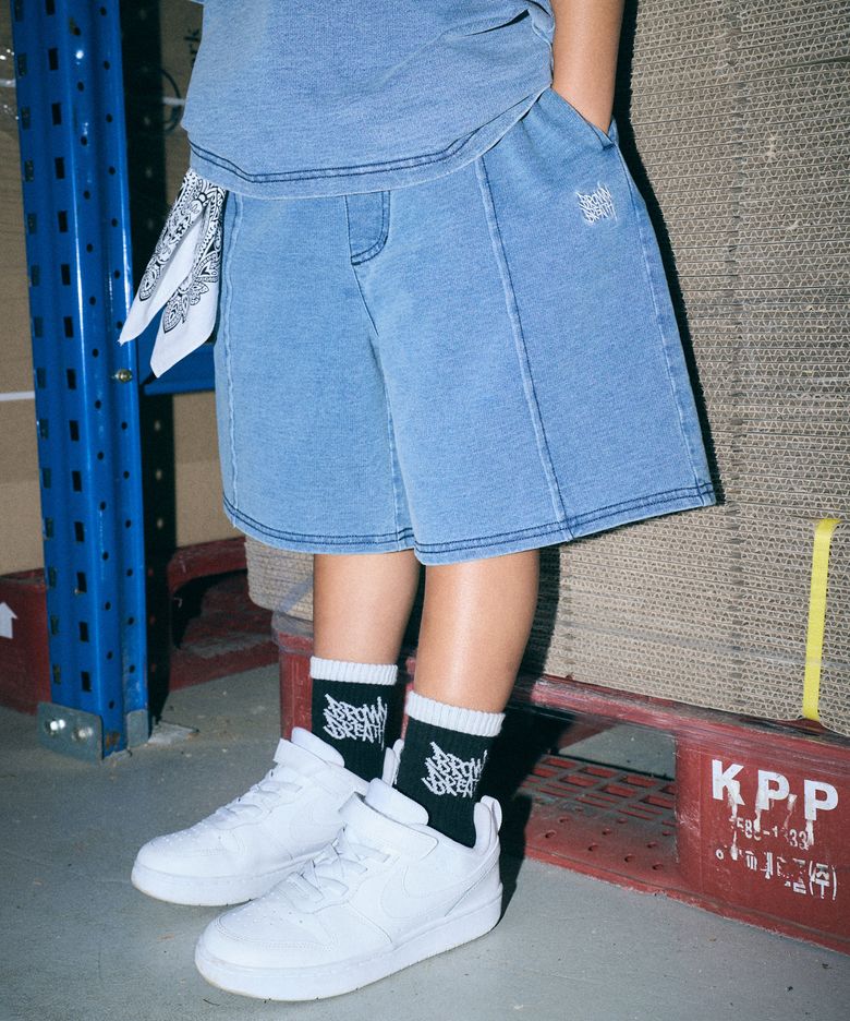 KIDS TAG JERSEY DENIM SHORTS - BLUE