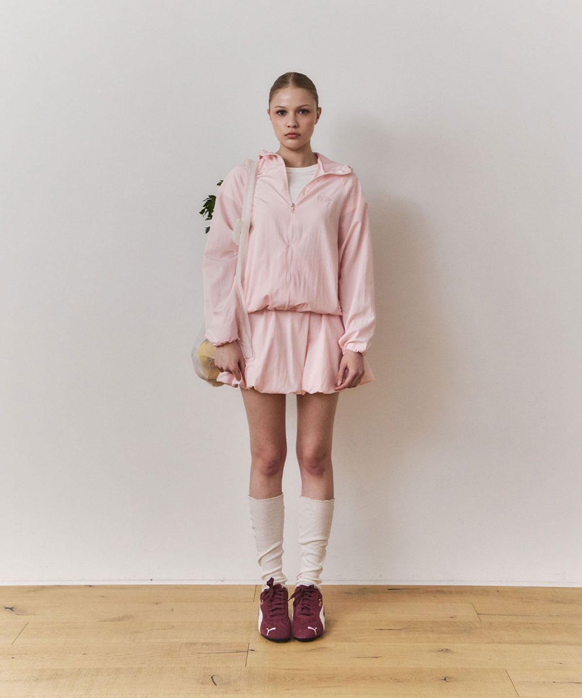 우네(OONE) Sheer Balloon Mini Skirt_Baby Pink