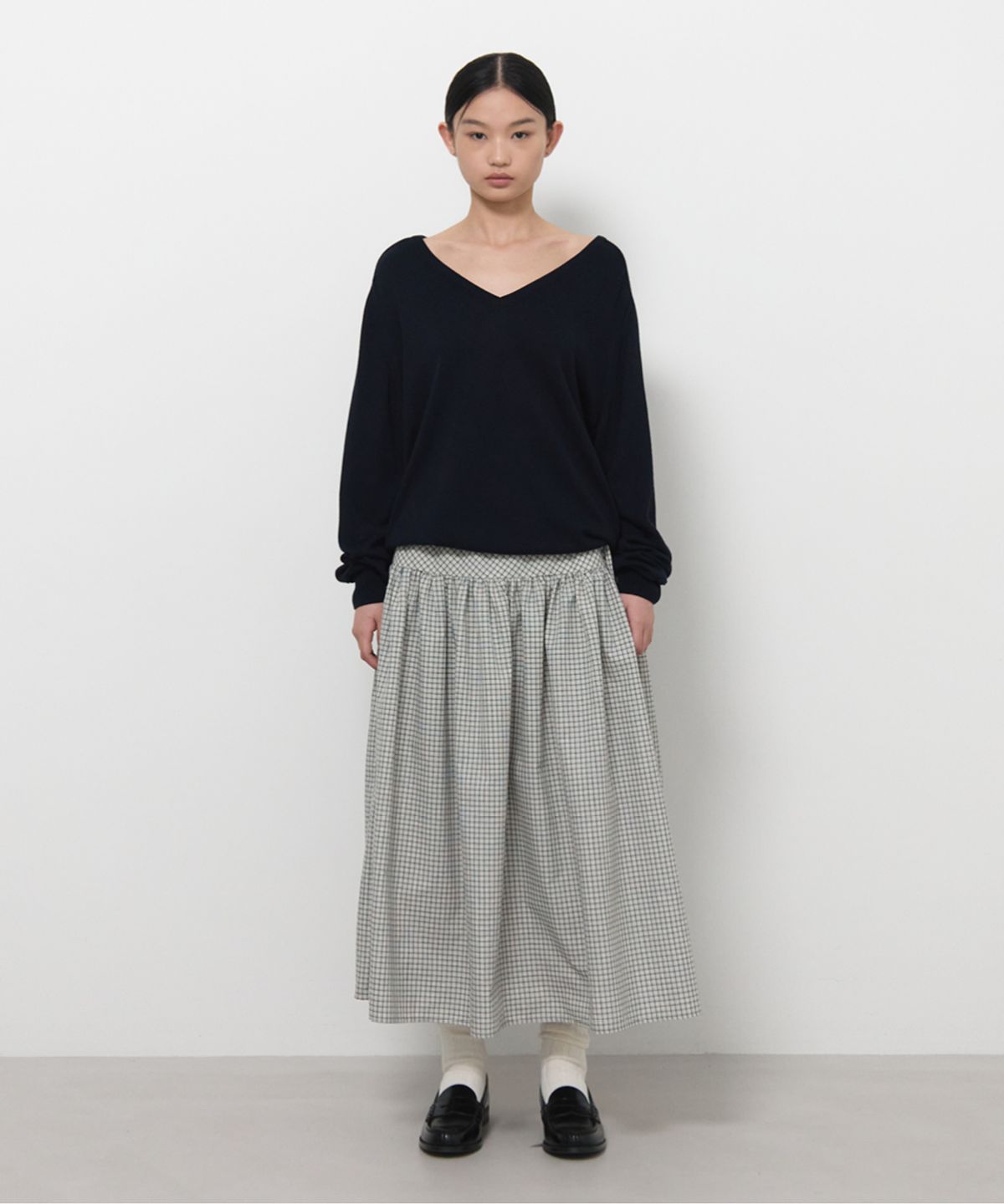 지비에이치 어패럴(GBH APPAREL) SIDE DRAWSTRING FLARE SKIRT / CHECK