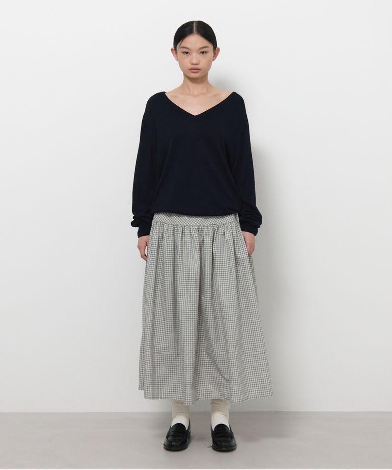 SIDE DRAWSTRING FLARE SKIRT / CHECK
