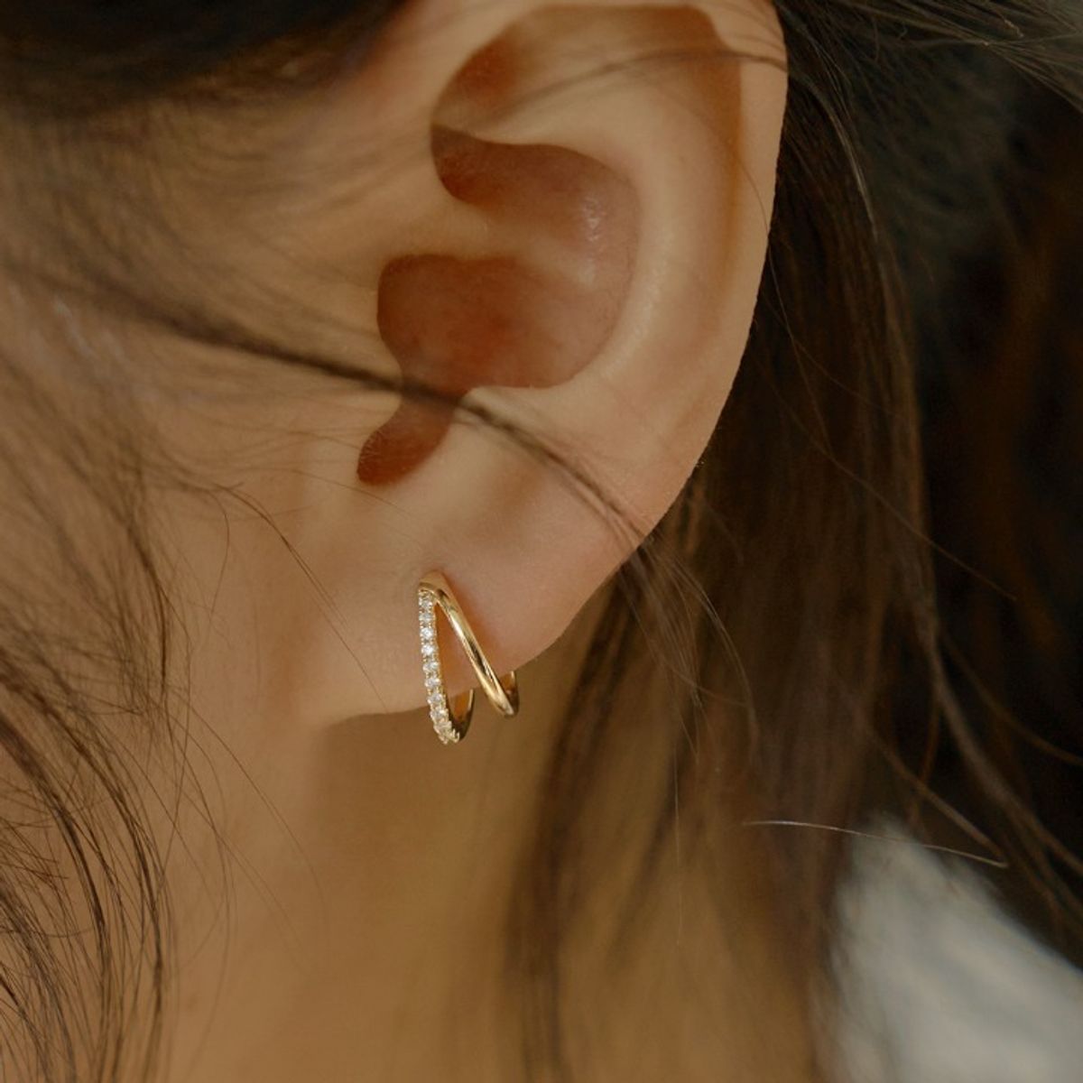 더블유비엘(WBL) 14k post 듀얼 샤인 원터치 링 귀걸이