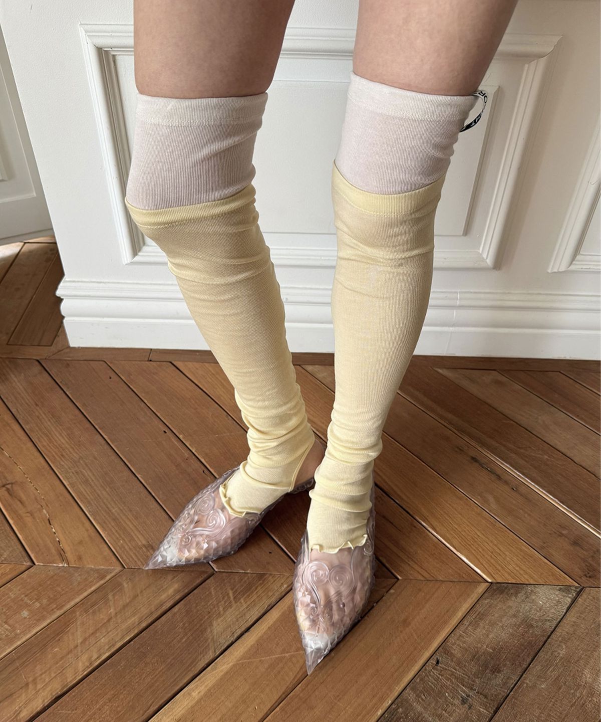 더포르타(THEPORTA) LAYERED LEG WARMER, BUTTER YELLOW